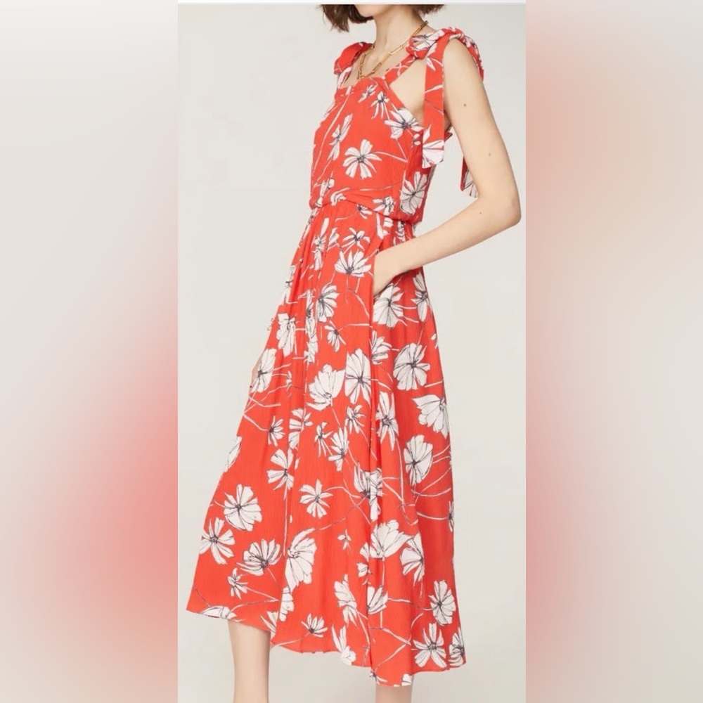 Jason Wu Collective Floral Midi Dress Tie Straps Slit